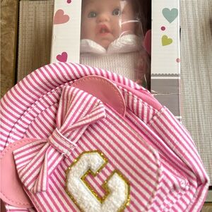 Kids Pink Striped Backpack with Baby doll